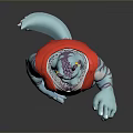 Blue Creature Character In Red Vest And White Pants With Yellow Head Decoration Pointing Forward