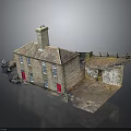 Traditional Rural Brick House With Chimney Red Doors Windows And Small Yard