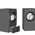 Two Modern Gray Front Loading Washing Machines With Open Drawer Design 3d model