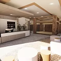 Detached Villa Interior Design With Wooden Structure Courtyard Stone Flooring And Green Plants