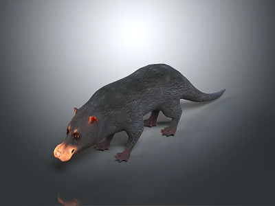 3D Modeled Platypus With Gray Body Long Flat Bill Red Eyes And Gray Gradient Background 3d model