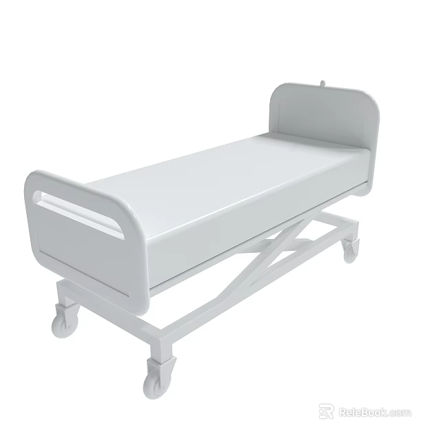 White Mobile Hospital Bed With Adjustable Frame And Rolling Wheels 3d model 