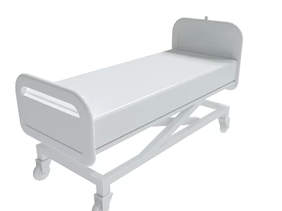 White Mobile Hospital Bed With Adjustable Frame And Rolling Wheels 3d model