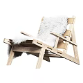 Natural Wooden Frame Leisure Chair With White Fluffy Fur Throw And Comfortable Minimalist Design