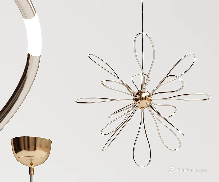 Elegant Modern Metal Pendant Lights With Ring Shape And Petal Pattern Design 3d model