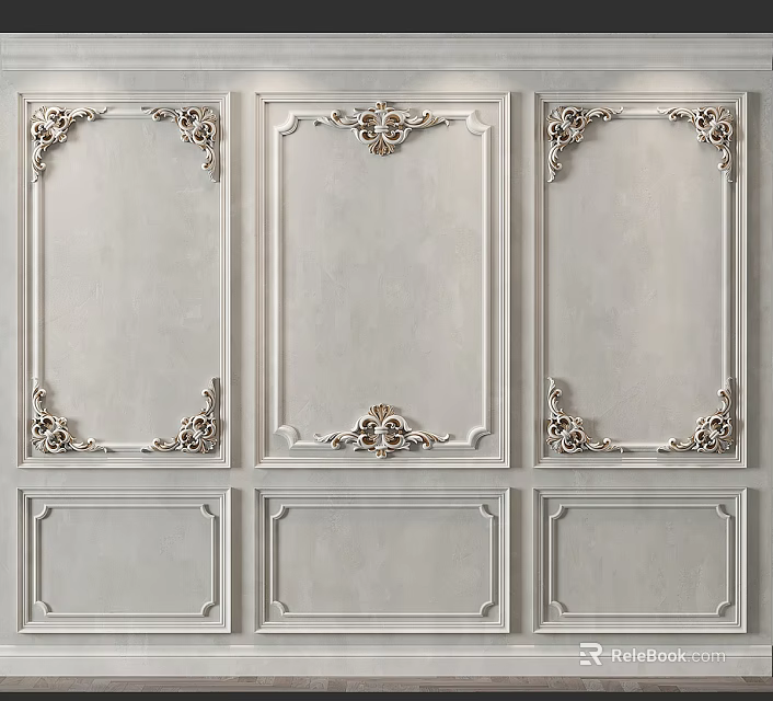 Elegant Classic Wainscoting Design With Ornate Carved Trim And Panel Details 3d model 