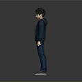 3D Character Model Of Boy In Dark Blue Jacket Gray Shirt Blue Pants Gray Shoes