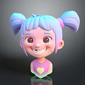 3D Rendered Cute Cartoon Game Character With Blue Pink Pigtails And Heart Shaped Top