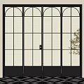 Modern Folding Doors Featuring Arched Top Black Frame and Grid Glass Design
