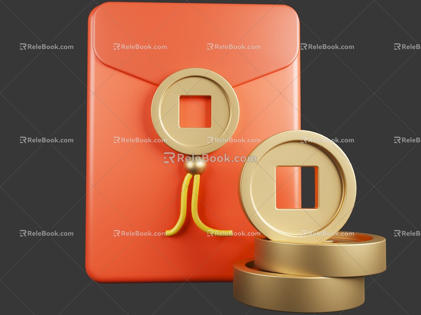 Red envelope coin Chinese style 3d model