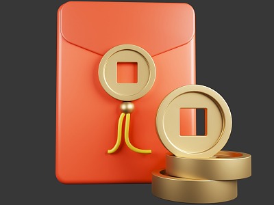 Red envelope coin Chinese style 3d model