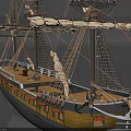 Historical Warship Model Featuring Tall Sailing Masts and Wooden Deck Details