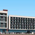 Modern Office Building Exterior Design With Glass Curtain Wall Multiple Floors And Street View