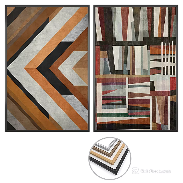 Modern Abstract Painting With Geometric Arrow Shapes And Colorful Rectangular Patterns 3d model 