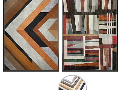 Modern Abstract Painting With Geometric Arrow Shapes And Colorful Rectangular Patterns 3d model