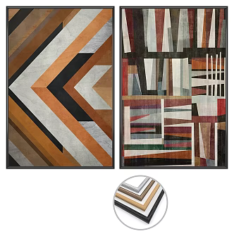 Modern orange gray geometric decorative painting combination 3d model