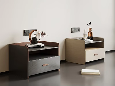 Two Modern Bedside Tables With Drawers Decorative Items And Books 3d model