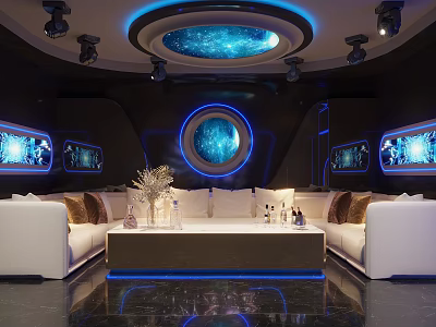 Modern KTV Room With White Sofas Starry Ceiling And Blue Lighting 3d model