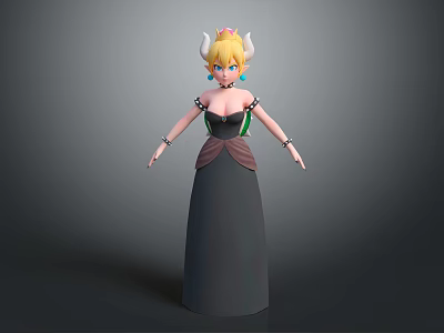 3D Princess Character Model with Horned Crown Golden Hair and Black Gown 3d model