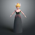 3D Princess Character Model with Horned Crown Golden Hair and Black Gown