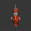 Futuristic Red Mechanical Rhino With Metal Body Yellow Accents And Sharp Horns