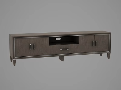 Modern Gray TV Stand With Cabinet Doors Drawer and Metal Accents 3d model