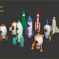 Colorful Space Rocket Models With Various Designs And Shapes For Aerospace 3d model