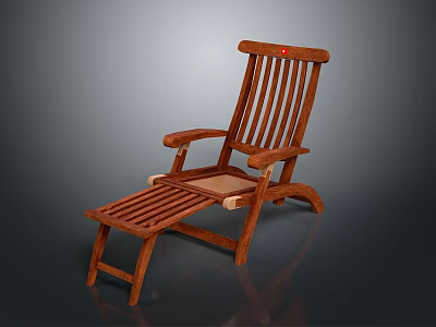 Natural Wooden Reclining Lounge Chair With Armrests And Footrest Design 3d model