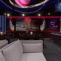 Modern Bar Interior Design With Planetary Decor Ambient Lighting And Dining Tables 3d model