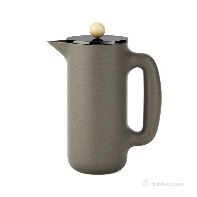 Modern Grey Thermos Flask With Black Lid And Wooden Knob Minimalist Design For Daily Use 3d model 
