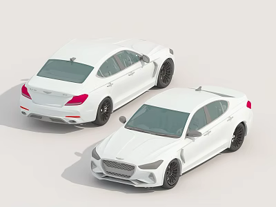 Two White Modern Sporty Sedans With Sleek Body Black Wheels Front Rear View 3d model