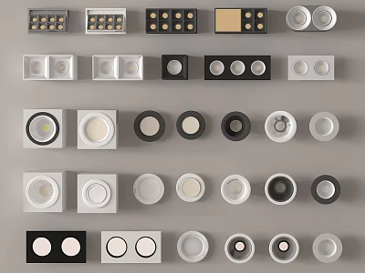 Various Types of Modern Downlights and Spotlights with Round Square Shapes and Sizes 3d model