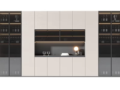 Sleek Modern Wine Cabinet Design Featuring Glass Doors LED Lighting And Storage 3d model