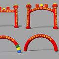 Festive Red Decorative Archway For Grand Opening Ceremony With Lantern Decorations