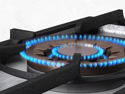 Efficient Gas Stove With Blue Flame Burning As Modern Kitchen Appliance 3d model
