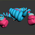 3D Game Character Design With Blue Hair Pink Mask Pink Boxing Gloves And Sporty Outfit