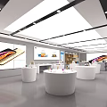 MELOLA Mall Store Modern Interior With White Display Counters Colorful Posters And Product Shelves
