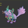 Fantasy Creature with Pink and Teal Fur Fluffy Tail and Big Ears