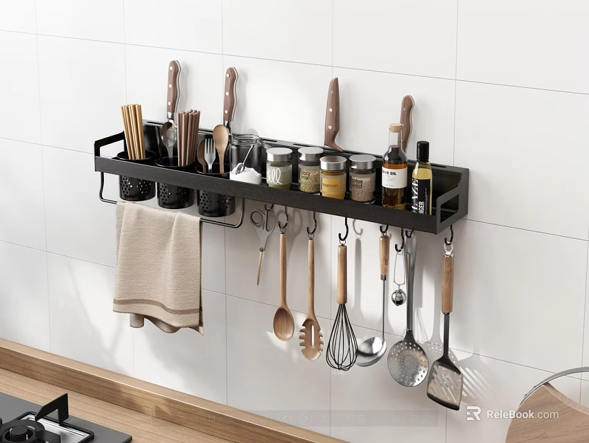 Wall Mounted Kitchen Rack for Organizing Utensils Spices Cooking Tools and Towel 3d model 