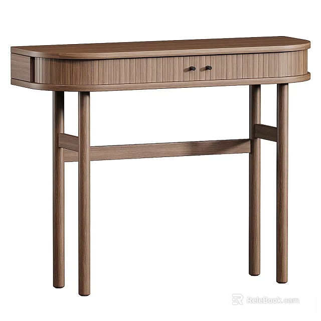 Modern Walnut Console Table With Curved Top Single Drawer And Slim Legs 3d model