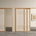 Wooden Frame Sliding Doors With Grid Pattern In Modern Interior Space 3d model