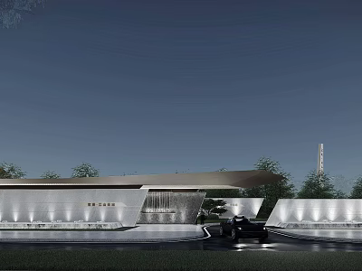 Modern Scenic Wall Design With Integrated Lighting And Surrounding Landscape Elements 3d model