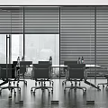 Modern Conference Room with Large Windows City View Meeting Table and Ergonomic Chairs