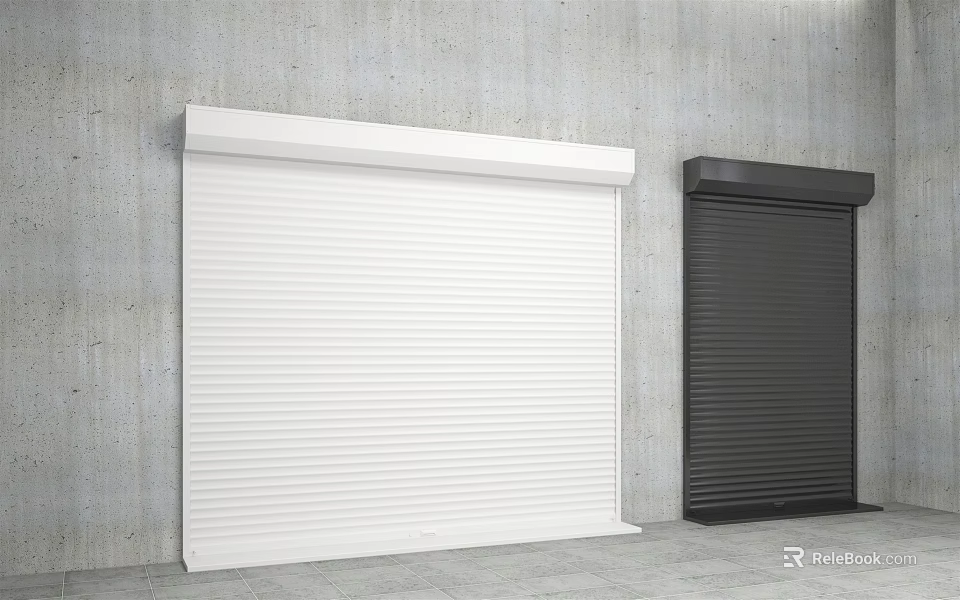 White and Black Roller Shutters Mounted on Gray Concrete Wall Surface 3d model 
