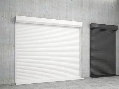 White and Black Roller Shutters Mounted on Gray Concrete Wall Surface 3d model