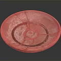 Handmade Ceramic Sculpture Circular Plate With Cracked Design And Orange Red Spiral Patterns