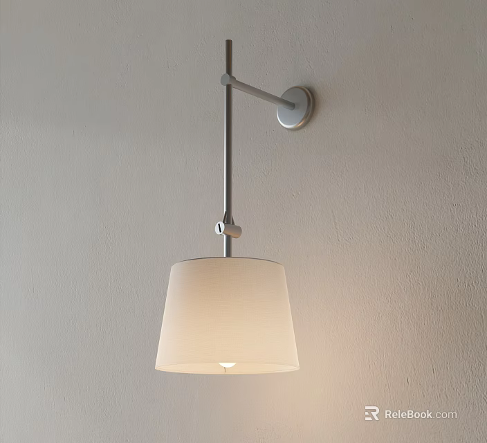 Modern Minimalist Wall Light With Metal Arm And Beige Fabric Shade On Light Wall 3d model 