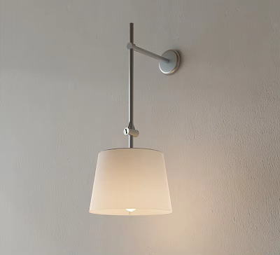Modern Minimalist Wall Light With Metal Arm And Beige Fabric Shade On Light Wall 3d model