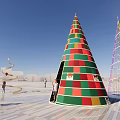 Commercial Landscape Design Featuring Spiral Conical Art Installations And People In Open Space