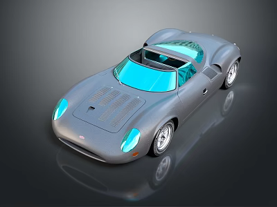 Sleek Modern Silver Sports Car With Blue Headlights And Transparent Roof 3d model